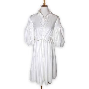 Rosie Assoulin Poplin Voluminous Cotton Shirt Dress Midi Ruffle Sleeves Size 0
